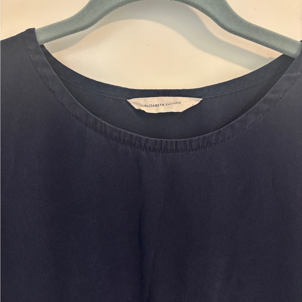 Elizabeth Suzann Georgia Midi 100% Silk Navy Dress - Picture 2 of 6